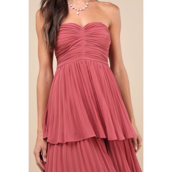 NWT Lulus Seriously Sensational Rusty Rose Strapless Tiered Maxi Dress Wedding M - Picture 7 of 8